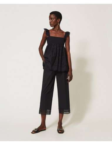 Pantalón de Popelina con Encaje
