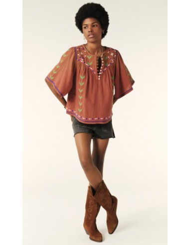 Blusa Manga Fluida Bordados Marrón Blusa Manga Fluida Bordados Marrón