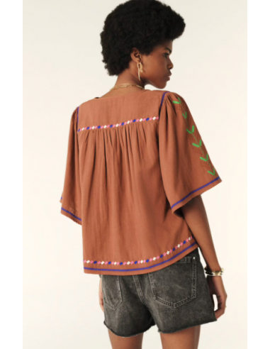 Blusa Manga Fluida Bordados Marrón Blusa Manga Fluida Bordados Marrón