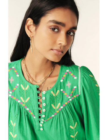 Blusa Manga Fluida Bordados Verde Blusa Manga Fluida Bordados Verde