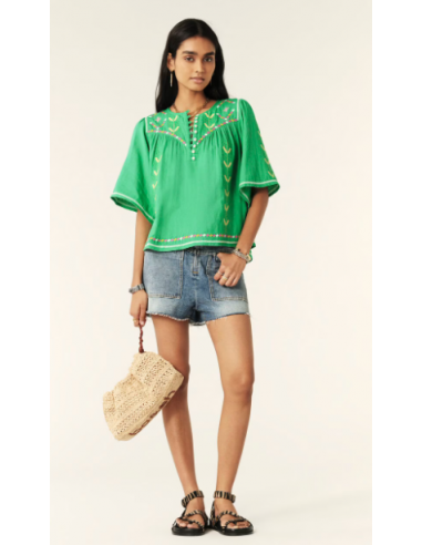 Blusa Manga Fluida Bordados Verde Blusa Manga Fluida Bordados Verde