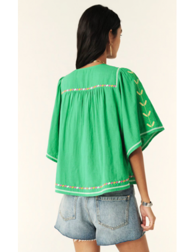 Blusa Manga Fluida Bordados Verde Blusa Manga Fluida Bordados Verde