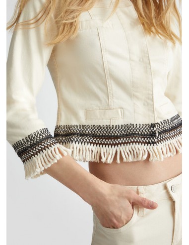 Chaqueta Corta con Flecos Beige