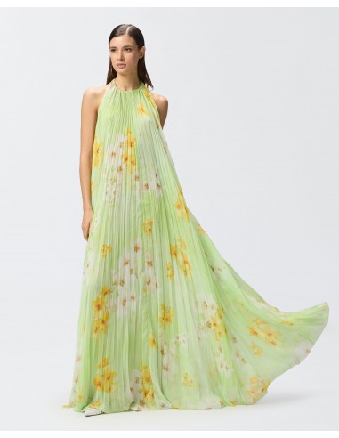 Vestido largo plisado con estampado...