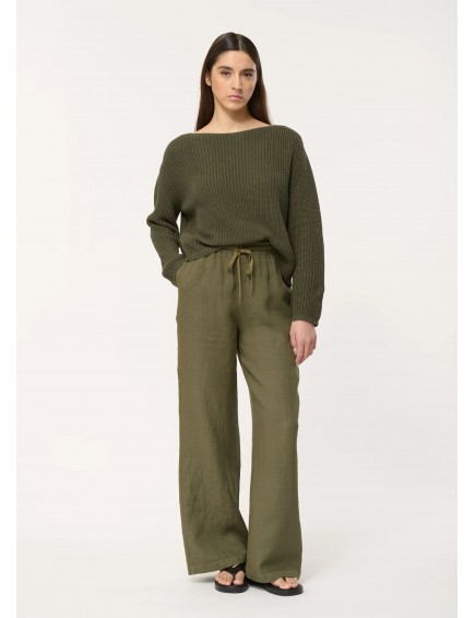 Pantalón Ancho Lino Khaki