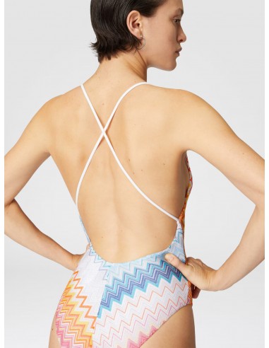 Bañador con cuello en V lamé en zigzag