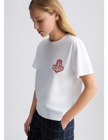 Camiseta de algodón con bordado y strass