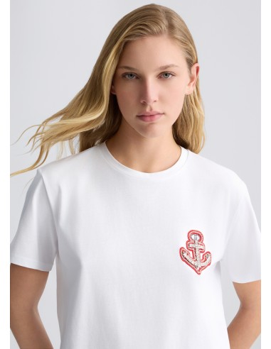 Camiseta de algodón con bordado y strass