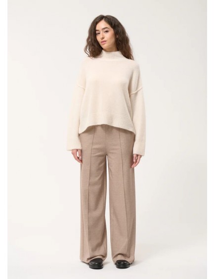Pantalón ancho beige en...