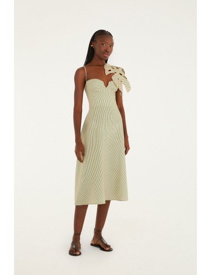 Vestido Striped Monstera Leaf