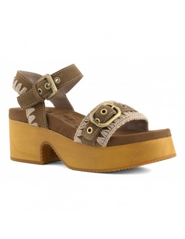High Heel Wood Clog Buckle Nut Brown