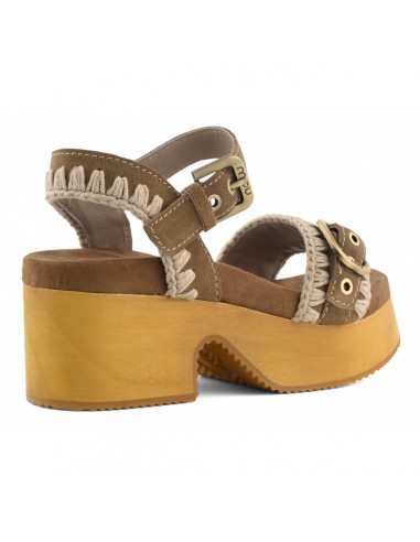 High Heel Wood Clog Buckle Nut Brown