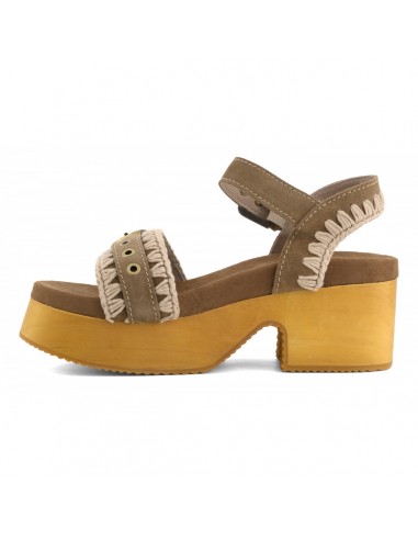 High Heel Wood Clog Buckle Nut Brown