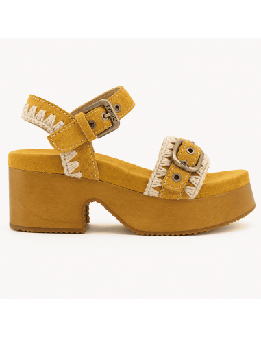 High Heel Wood Clog Buckle Amber Gold