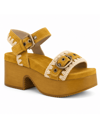High Heel Wood Clog Buckle Amber Gold