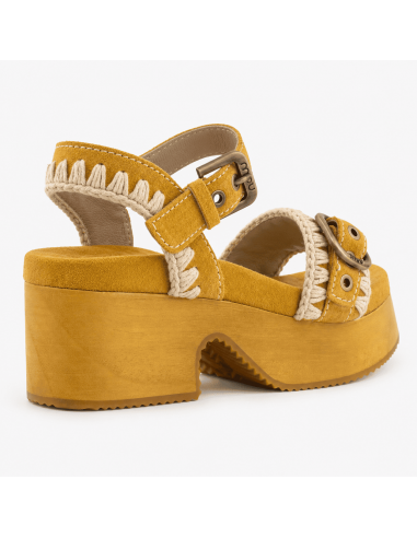 High Heel Wood Clog Buckle Amber Gold