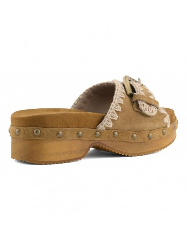 Low Heel Wood Clog Buckle Cognac
