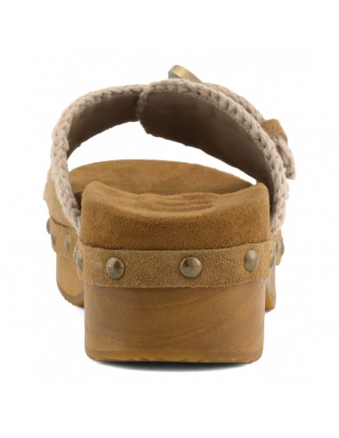 Low Heel Wood Clog Buckle Cognac