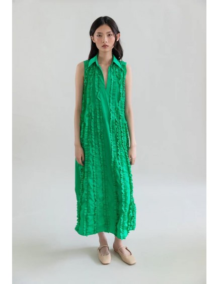 Vestido Tafetán Cintas Verde