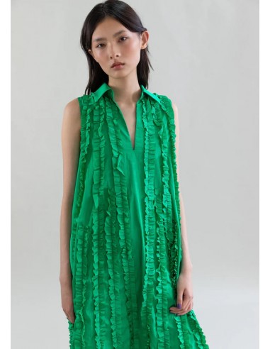 Vestido Tafetán Cintas Verde