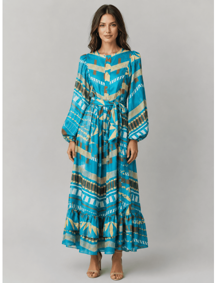 Vestido Abullonado Turquesa