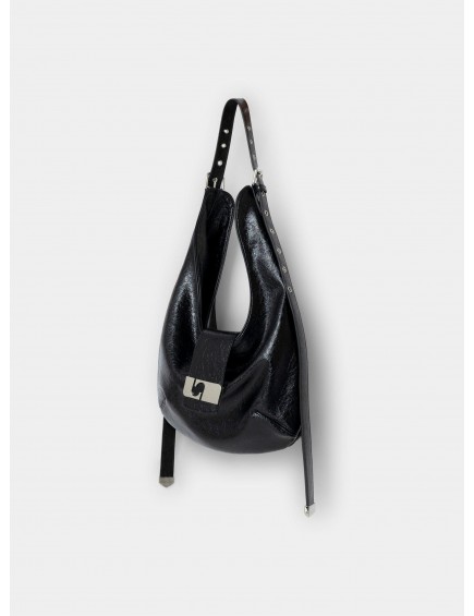 Bolso Media Luna Negro Brillo 2