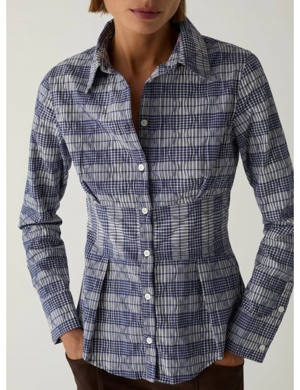 Camisa Frunce Azul-Blanco