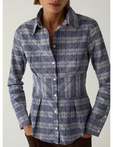 Camisa Frunce Azul-Blanco