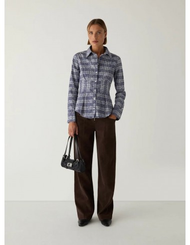 Camisa Frunce Azul-Blanco