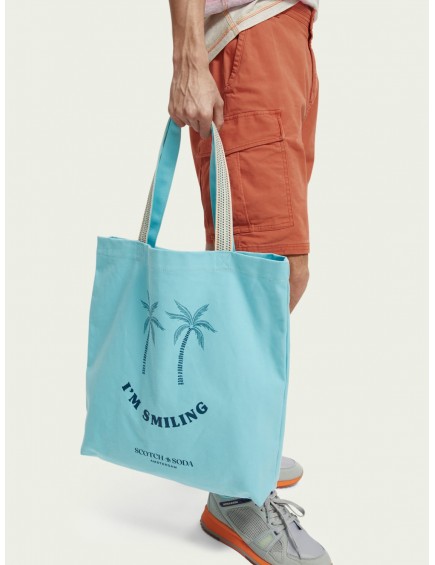 Bolsa Lona Palmeras Turquesa