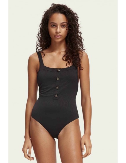 Bañador Botones Negro